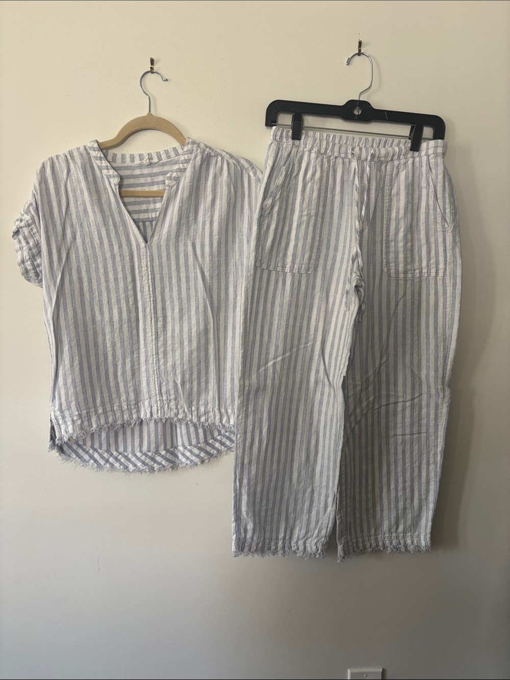 Kids Blue and White Striped Pajama Set - Lightweight Lounge Top & Pants